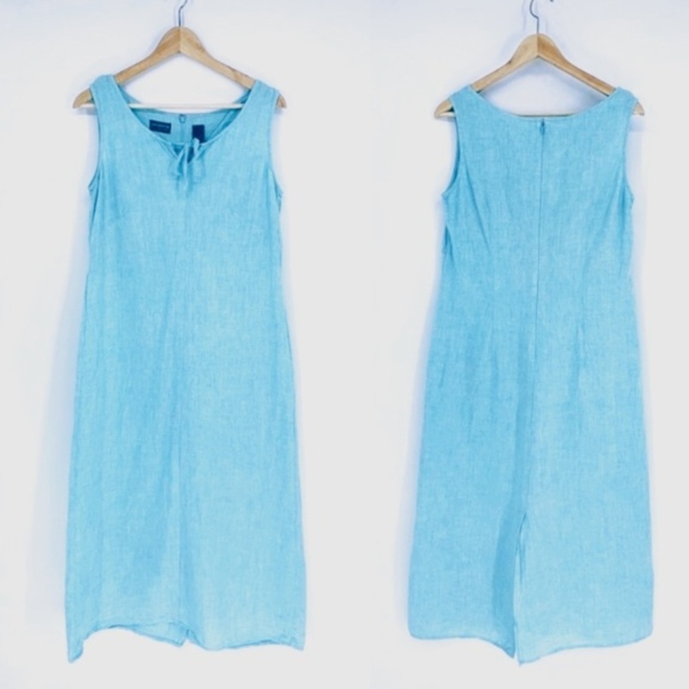 VINTAGE LINEN Dress Maxi Tank Skirt Blue Long Liz Claiborne Sport Summer Spring